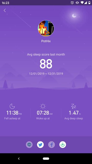 A screenshot of the Mifit app showing the sleep data for the current month. Time of sleep woke up time and avg deep sleep